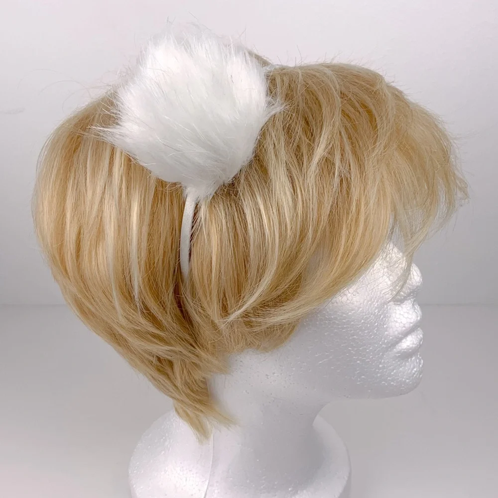 Pom pom headband white satin covered band with faux fur pom NWT